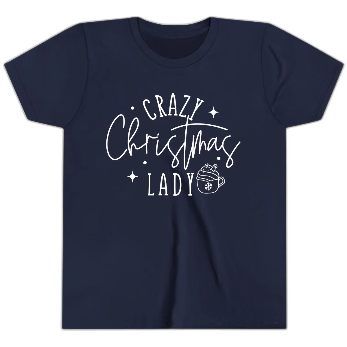 Crazy Christmas Lady Design Youth T-Shirt in Navy