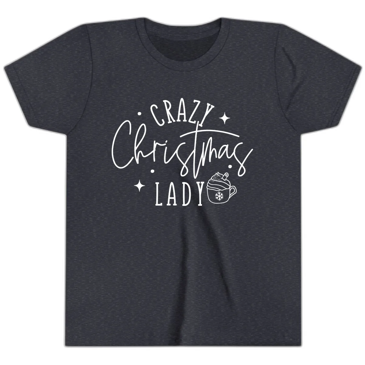 Crazy Christmas Lady Design Youth T-Shirt in Heather Navy