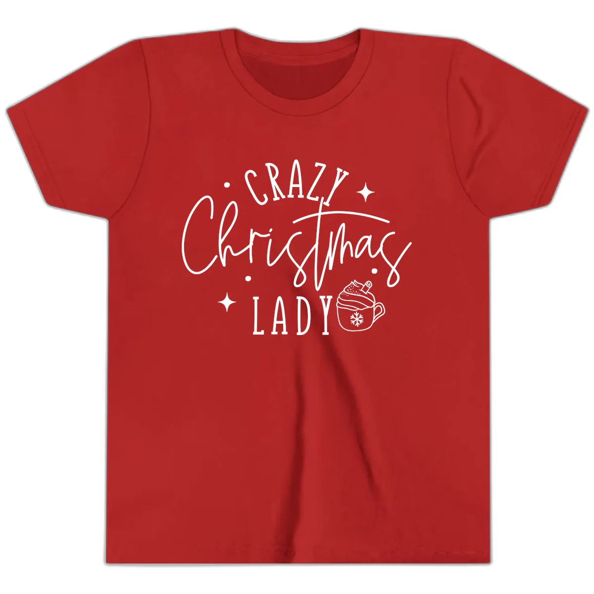 Crazy Christmas Lady Design Youth T-Shirt in Red