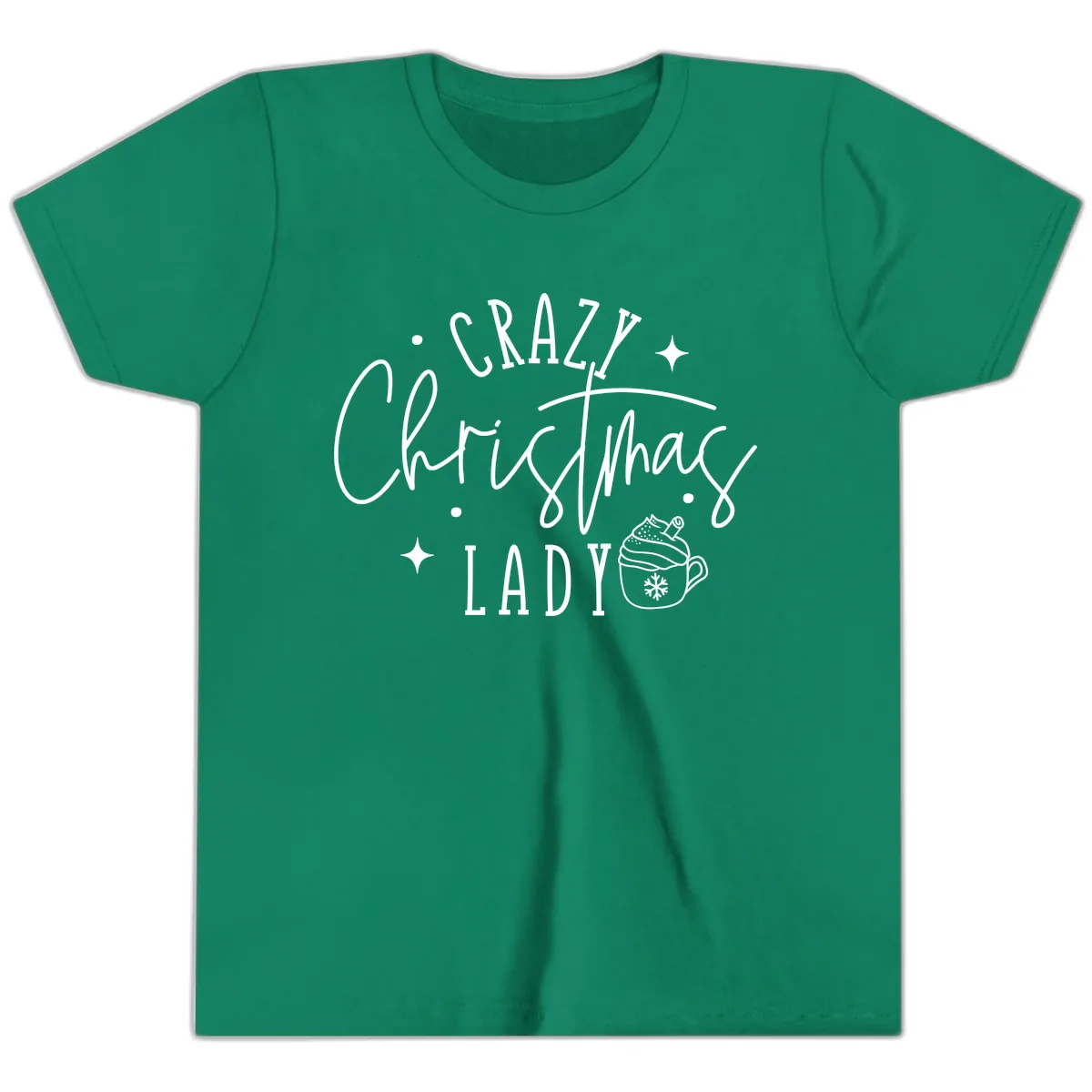 Crazy Christmas Lady Design Youth T-Shirt in Kelly