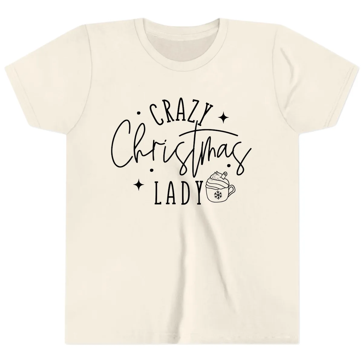 Crazy Christmas Lady Design Youth T-Shirt in Natural