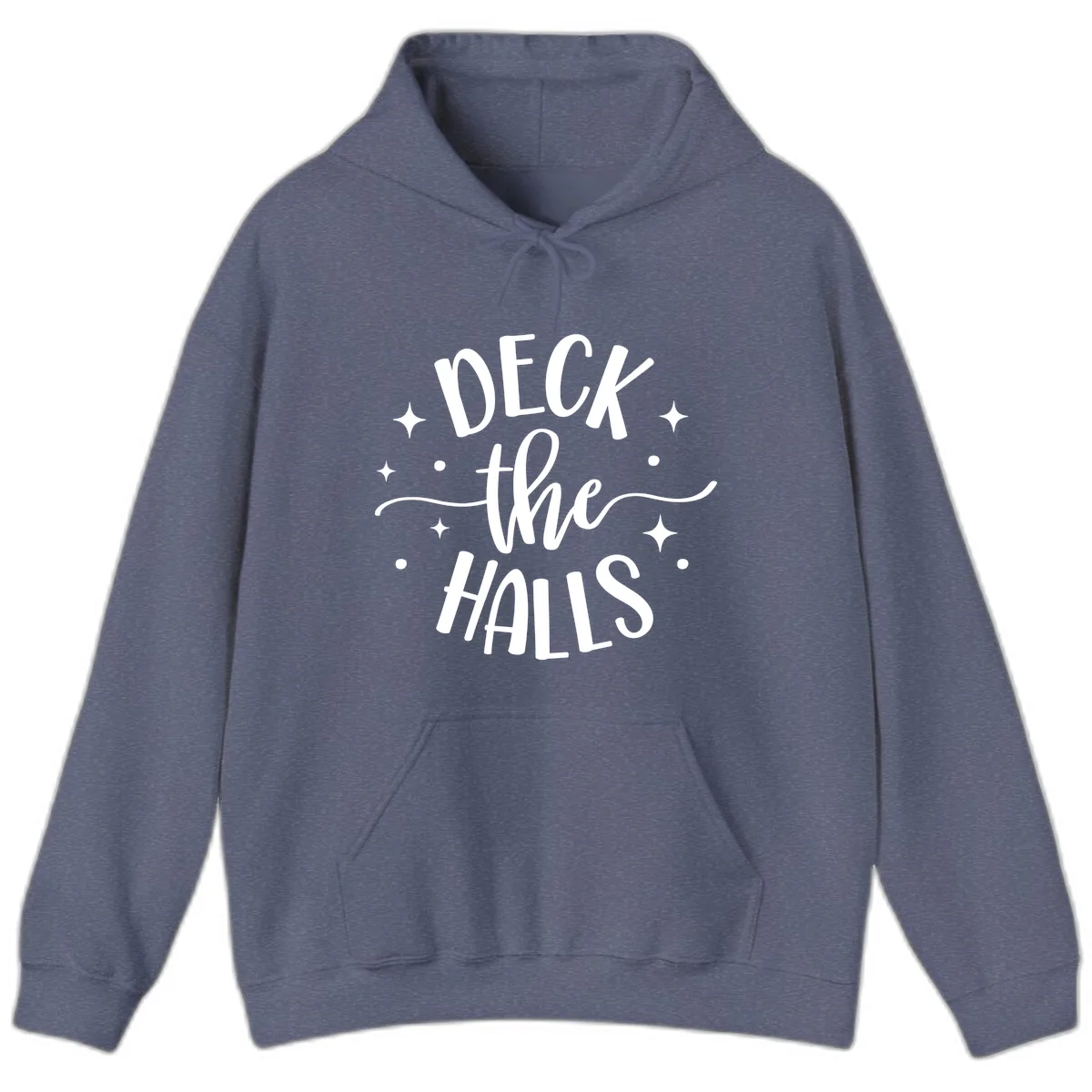 Deck The Halls Holiday Typography Hoodie in Heather Navy