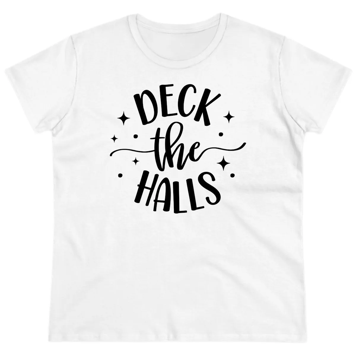 Deck The Halls Holiday Typography Ladies Tee in White