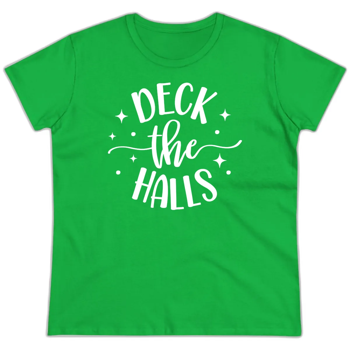 Deck The Halls Holiday Typography Ladies Tee in Irish Green