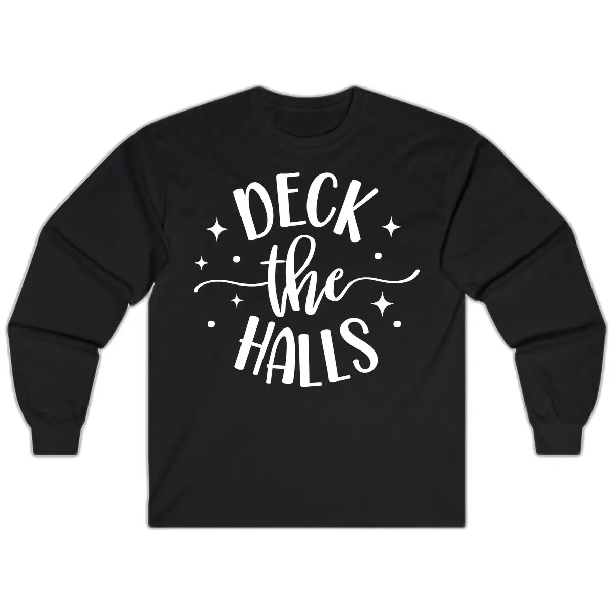 Deck The Halls Holiday Typography Long Sleeve in Black