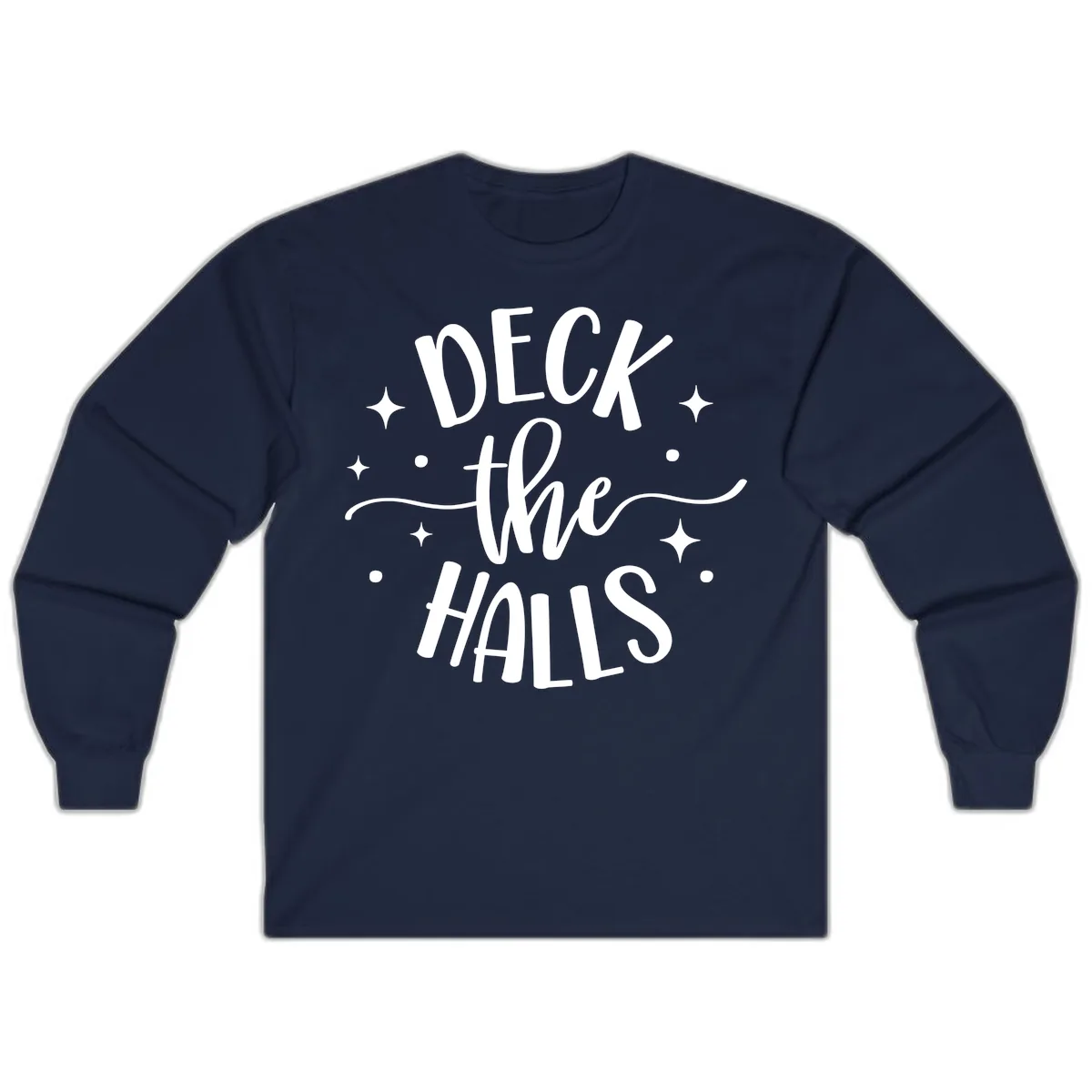 Deck The Halls Holiday Typography Long Sleeve in Navy