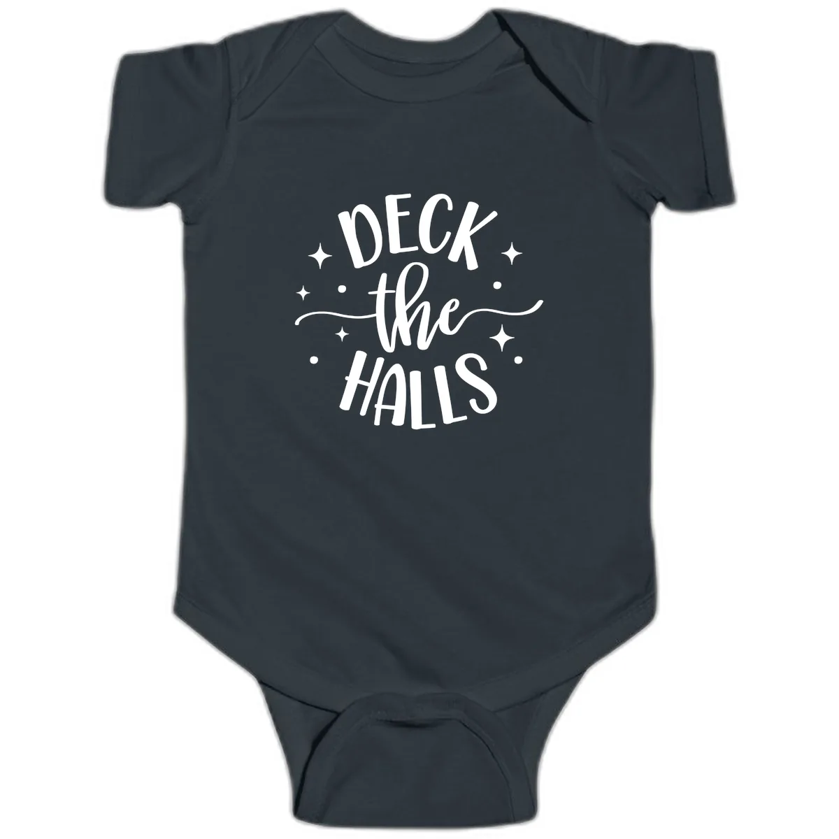 Deck The Halls Holiday Typography Baby Onesie in Black