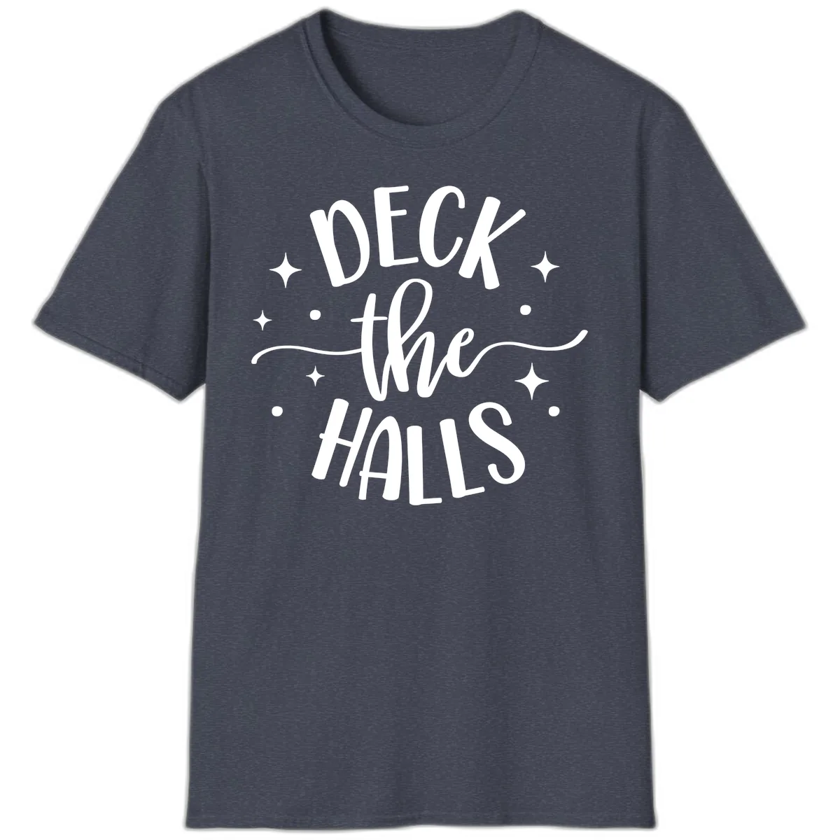 Deck The Halls Holiday Typography T-Shirt in Heather Navy