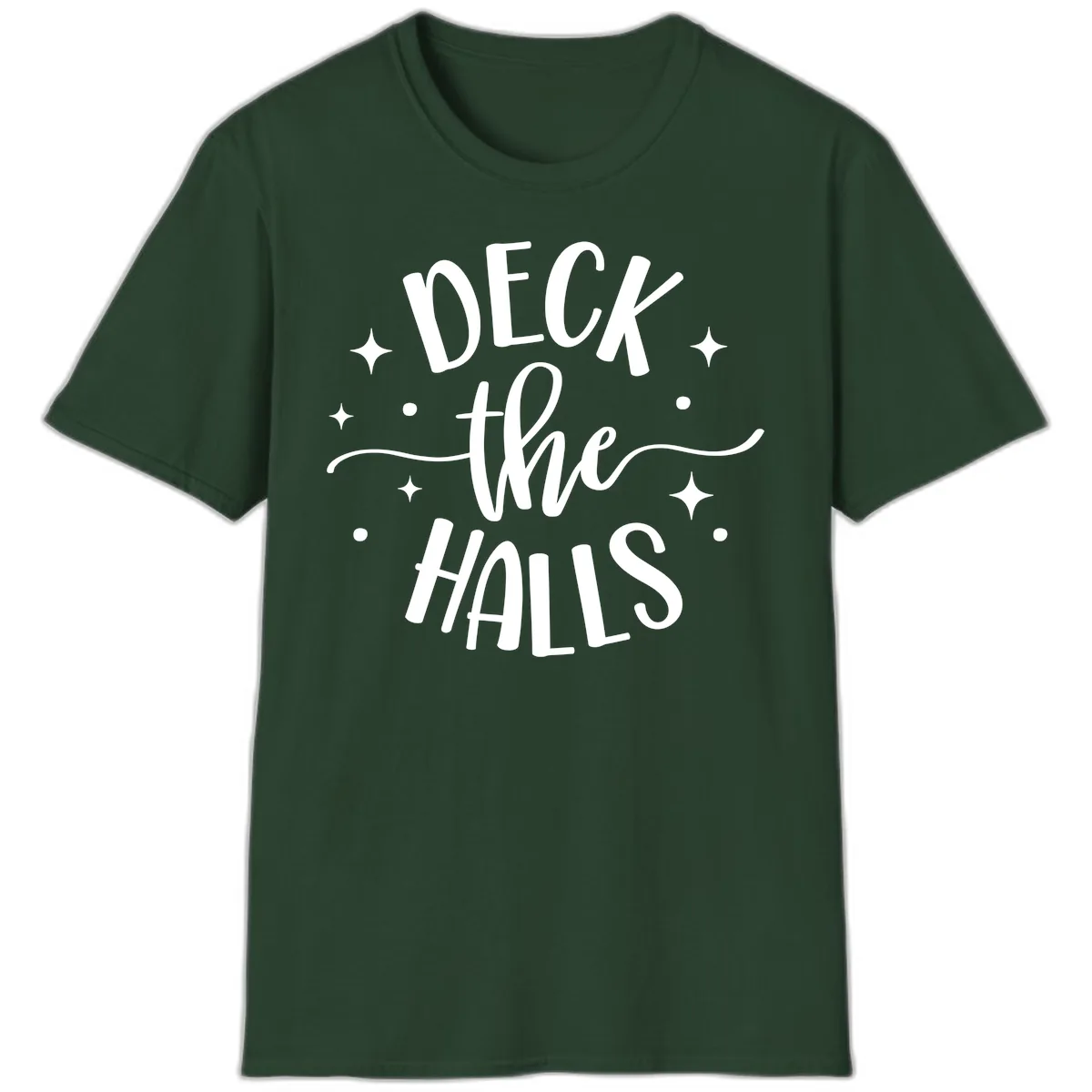 Deck The Halls Holiday Typography T-Shirt in Forest Green