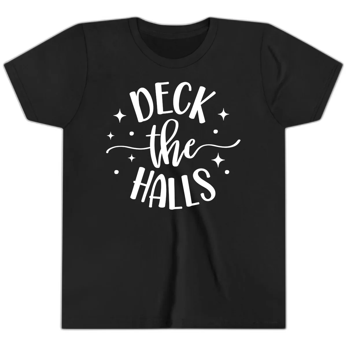 Deck The Halls Holiday Typography Youth T-Shirt in Black