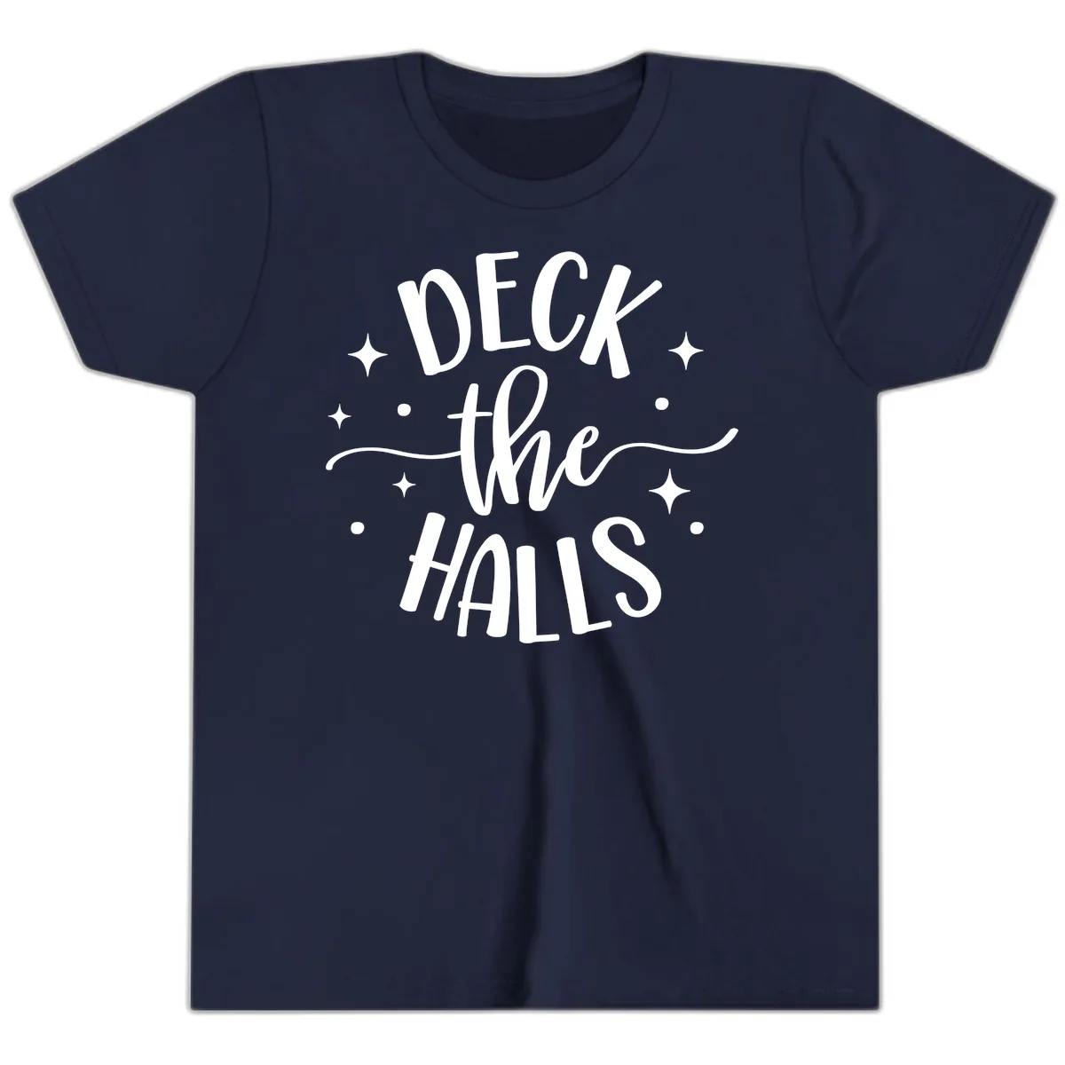 Deck The Halls Holiday Typography Youth T-Shirt in Navy