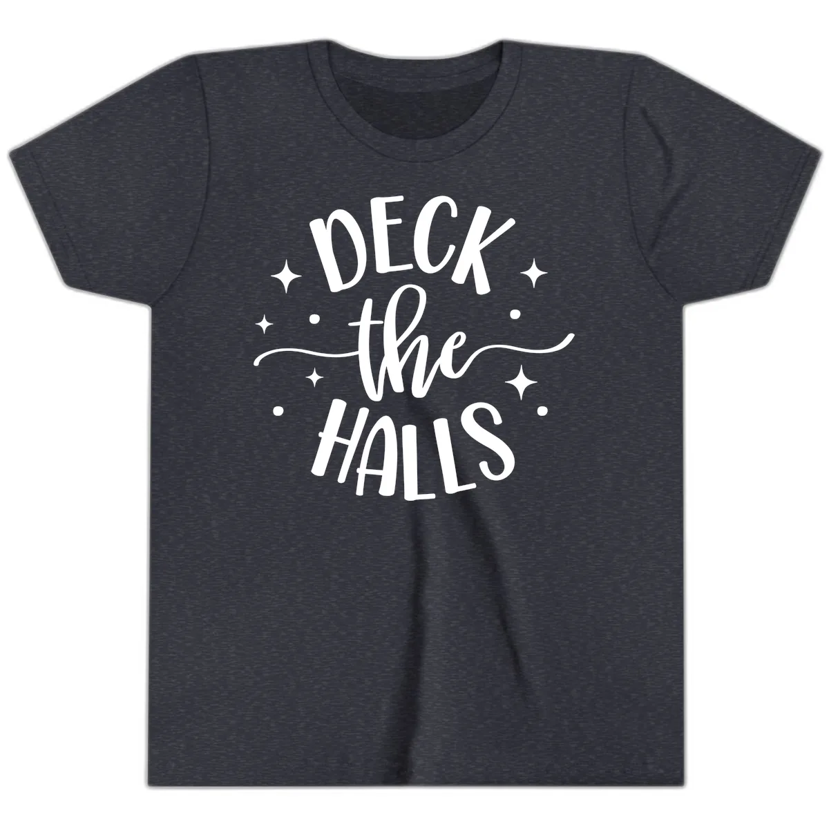 Deck The Halls Holiday Typography Youth T-Shirt in Heather Navy