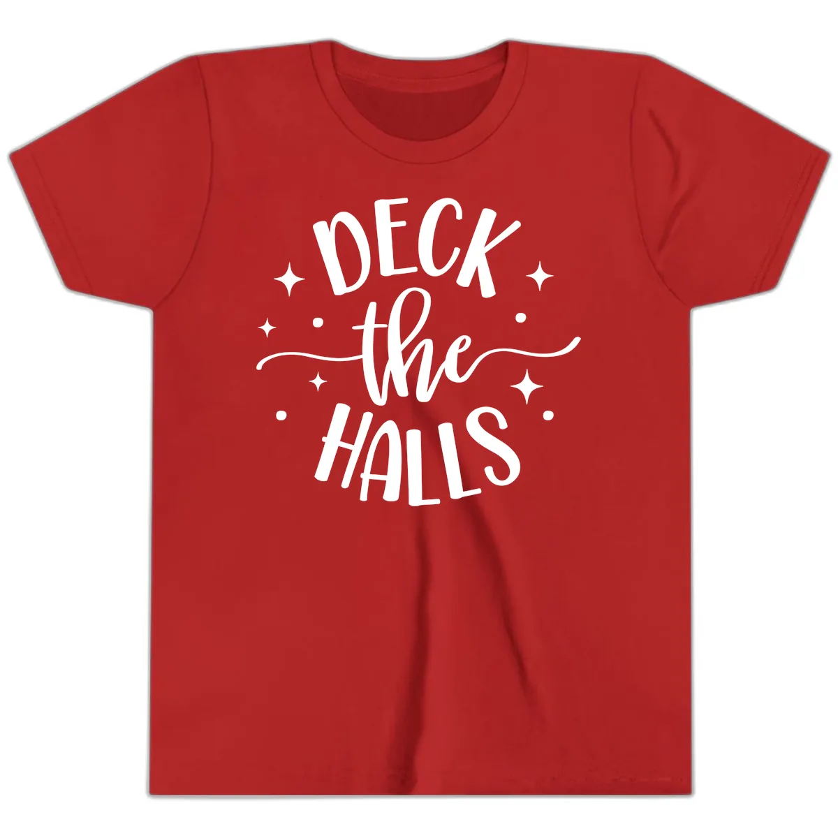 Deck The Halls Holiday Typography Youth T-Shirt in Red