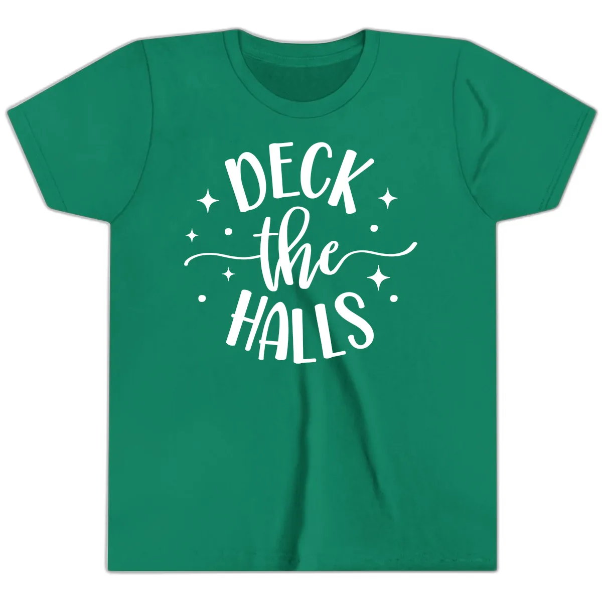 Deck The Halls Holiday Typography Youth T-Shirt in Kelly