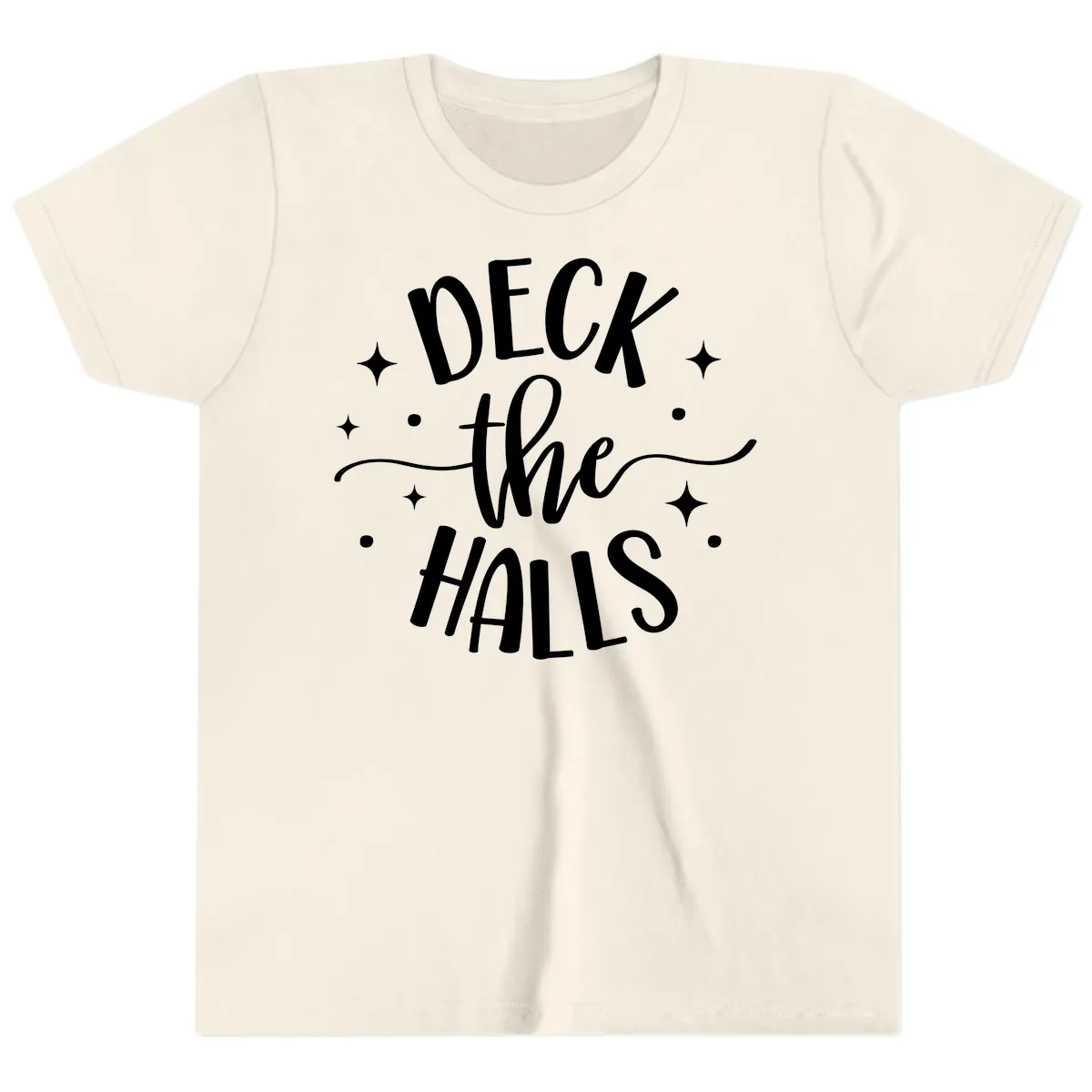 Deck The Halls Holiday Typography Youth T-Shirt in Natural