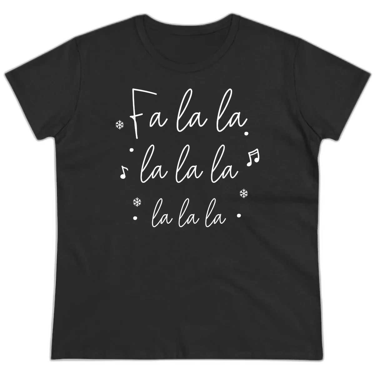 Fa La La Christmas Caroling Song Ladies Tee in Black