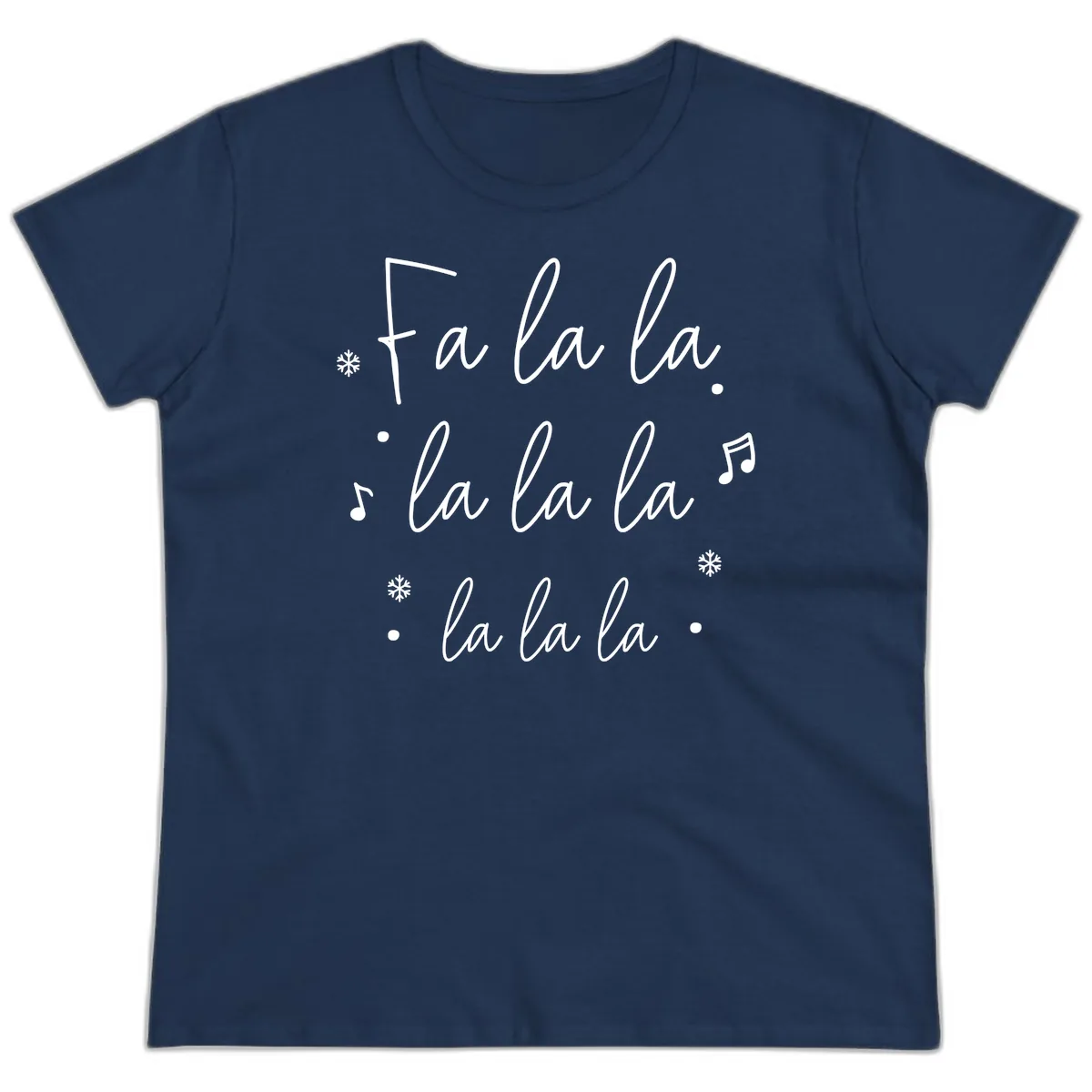 Fa La La Christmas Caroling Song Ladies Tee in Navy