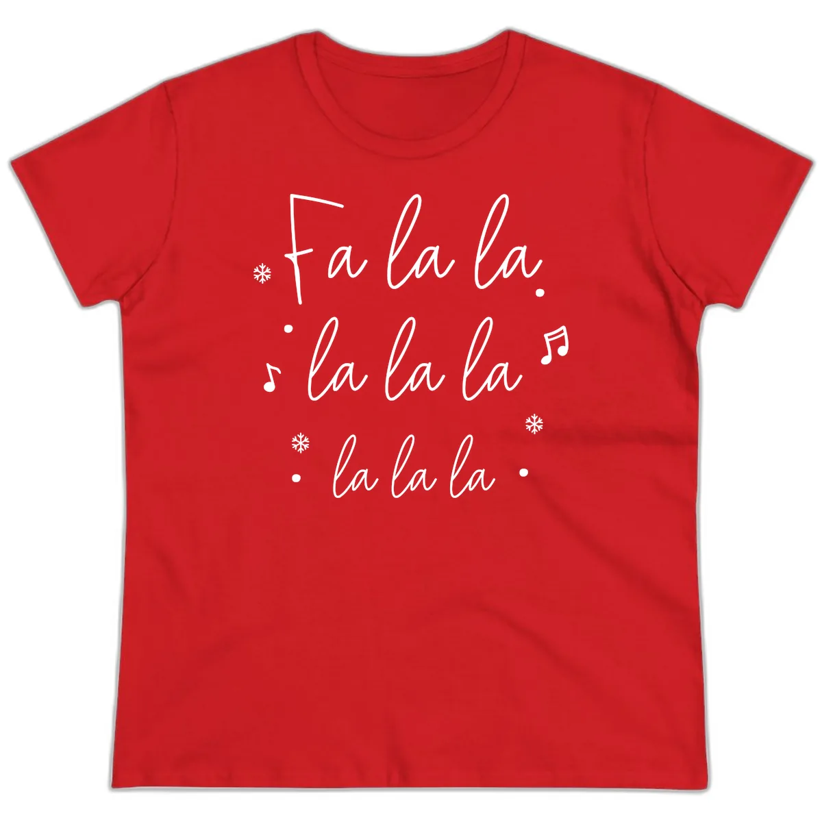 Fa La La Christmas Caroling Song Ladies Tee in Red