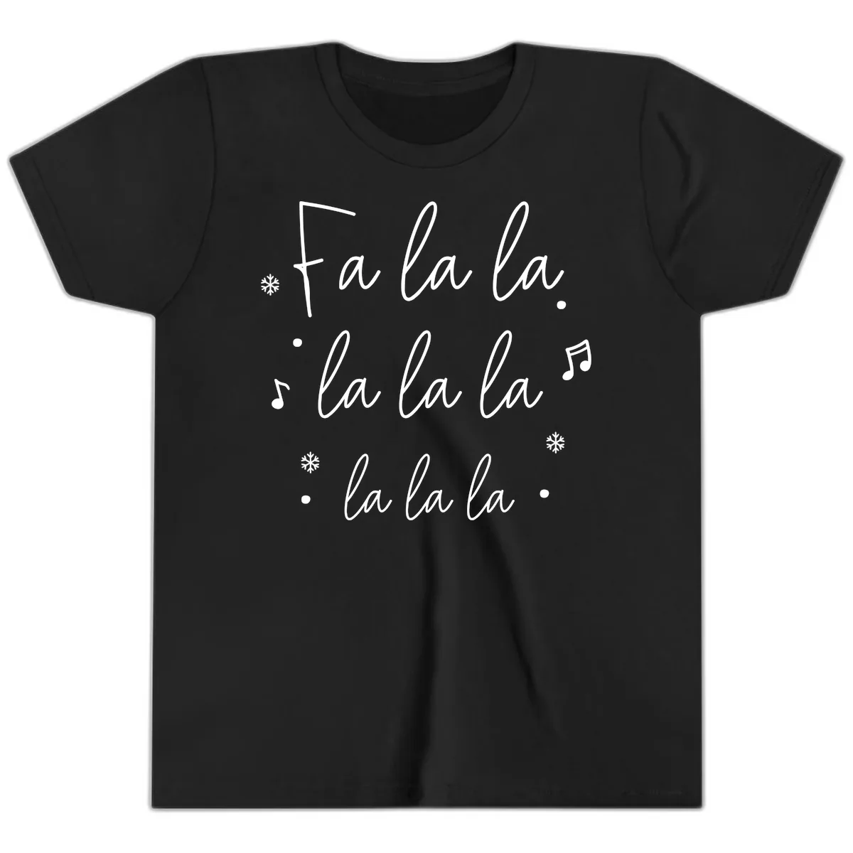 Fa La La Christmas Caroling Song Youth T-Shirt in Black