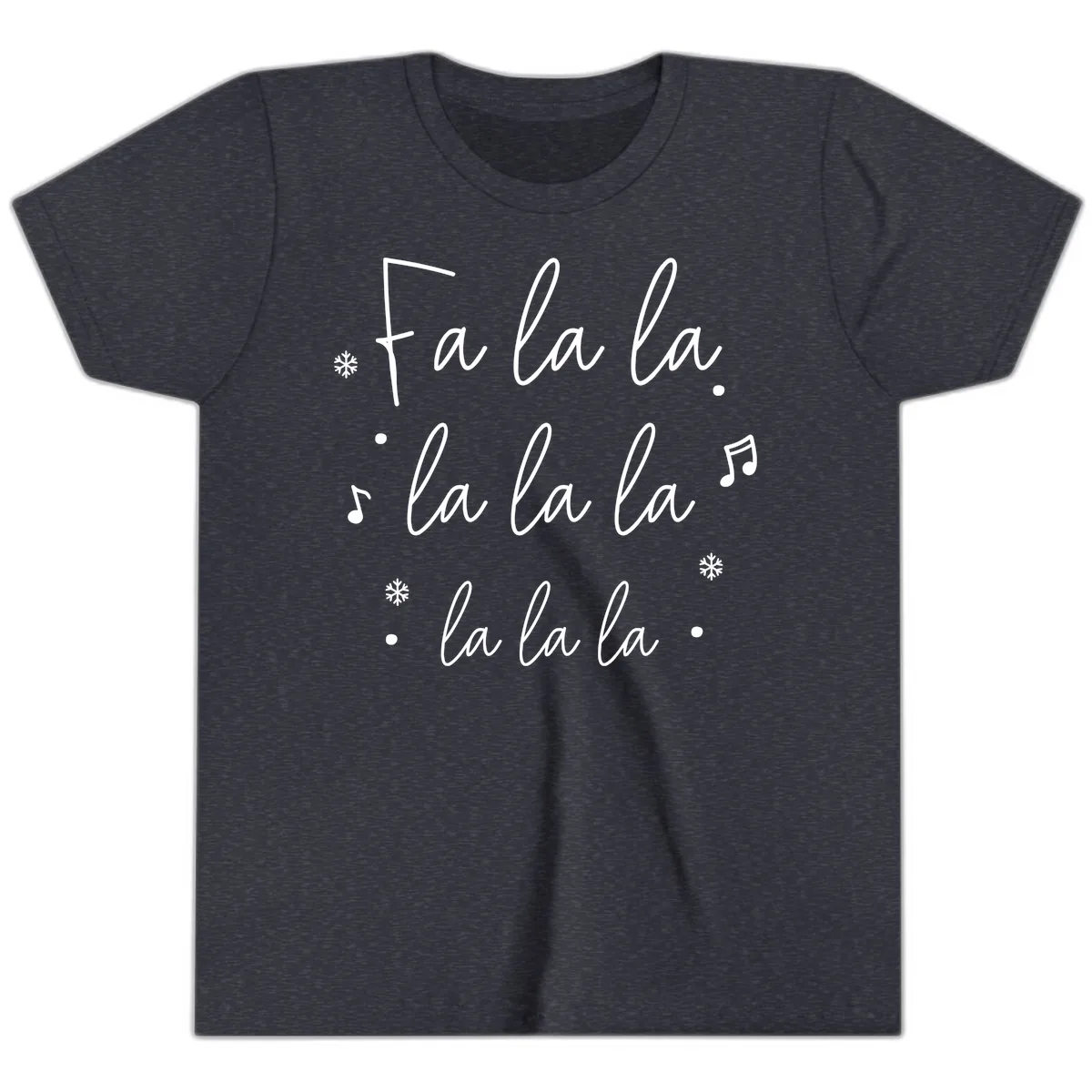 Fa La La Christmas Caroling Song Youth T-Shirt in Heather Navy