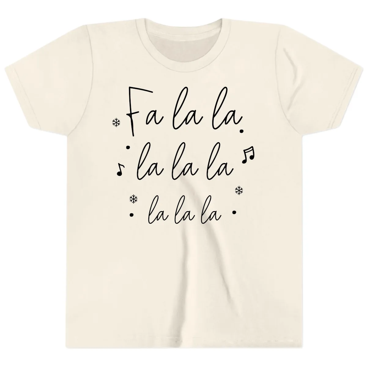Fa La La Christmas Caroling Song Youth T-Shirt in Natural