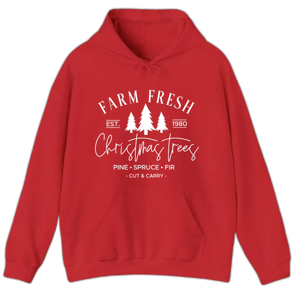 Farm Fresh Christmas Trees Est 1980 Hoodie in Red