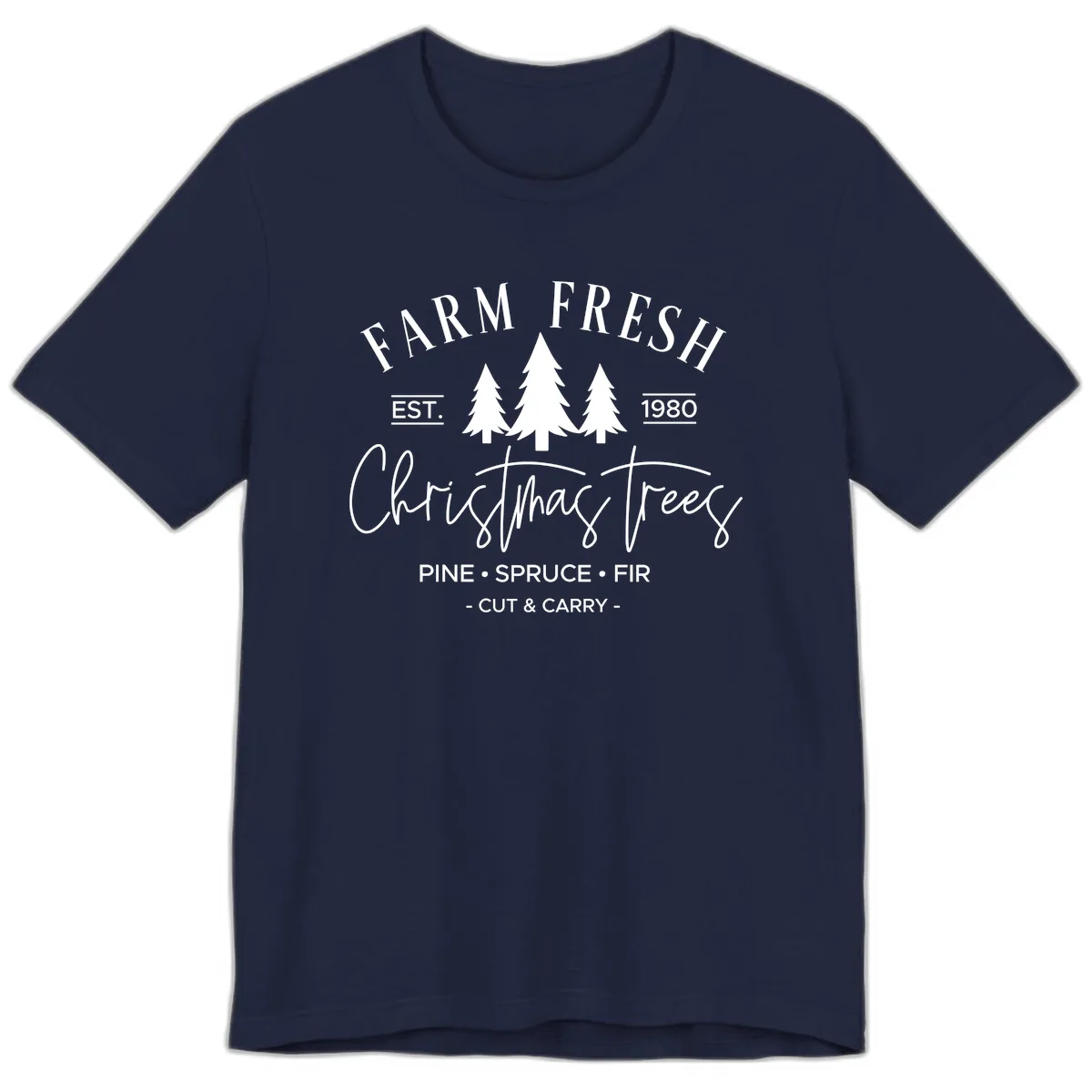 Farm Fresh Christmas Trees Est 1980 Premium T-Shirt in Navy