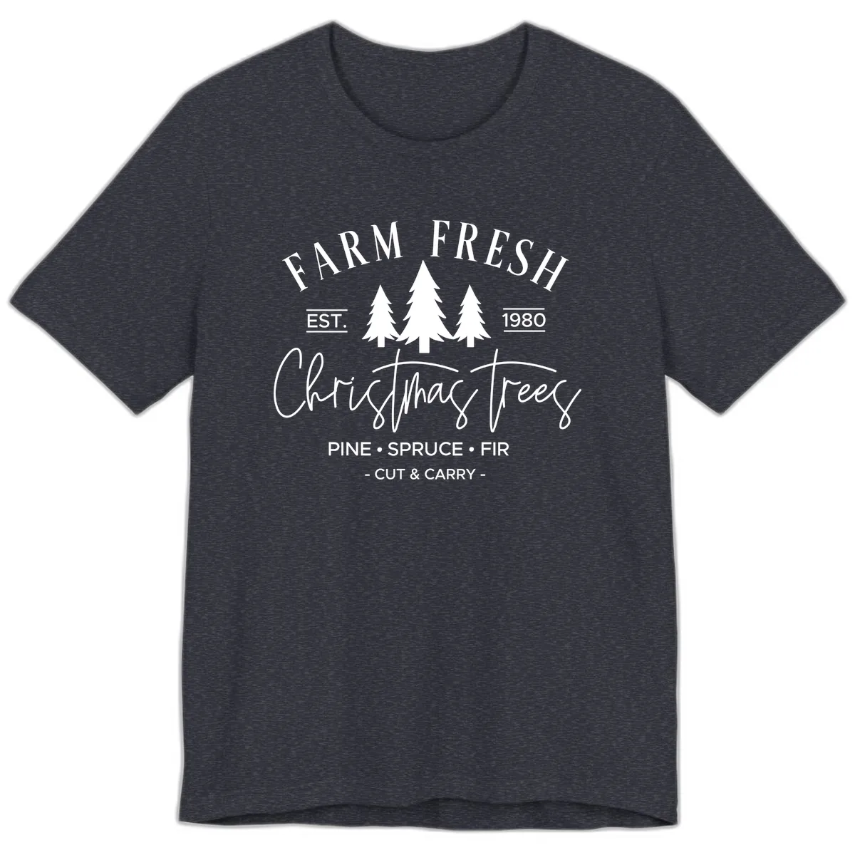 Farm Fresh Christmas Trees Est 1980 Premium T-Shirt in Heather Navy