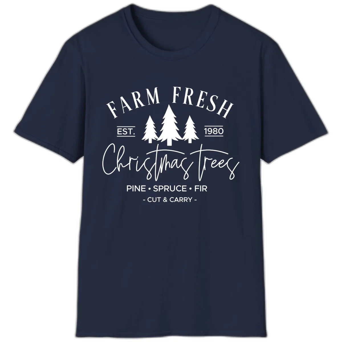 Farm Fresh Christmas Trees Est 1980 T-Shirt in Navy