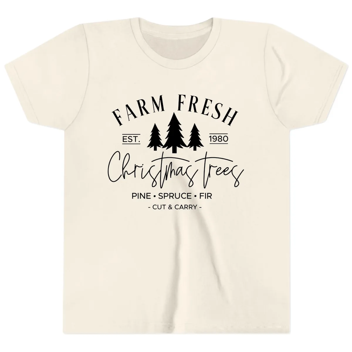 Farm Fresh Christmas Trees Est 1980 Youth T-Shirt in Natural