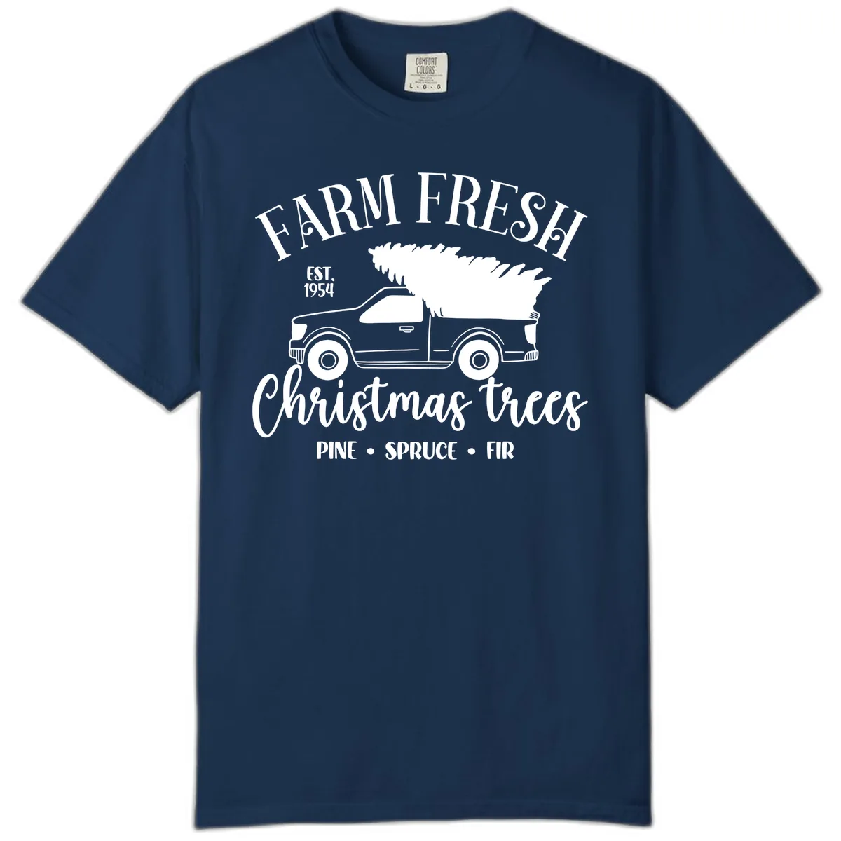 Farm Fresh Christmas Trees Pickup Comfort Color in Navy