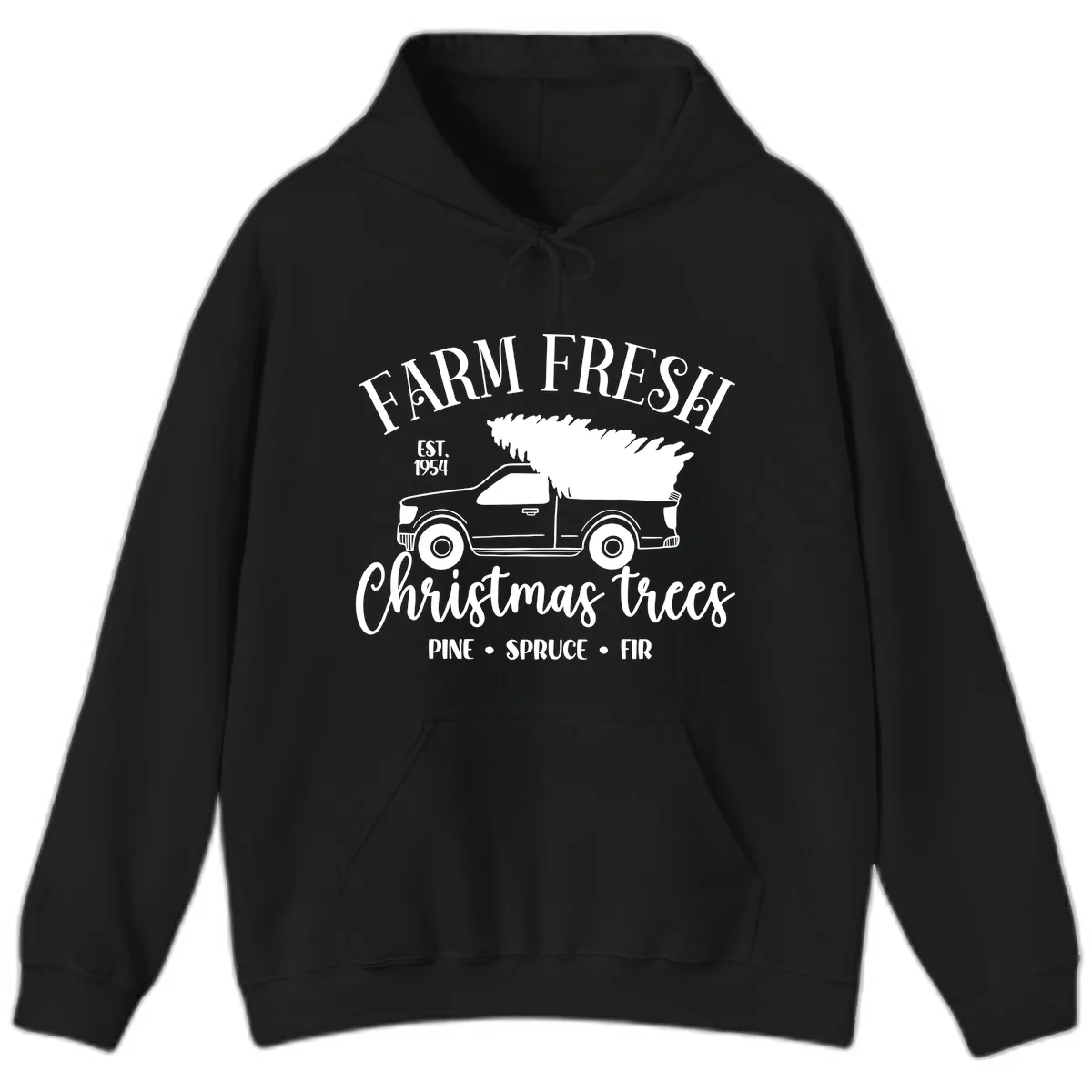 Farm Fresh Christmas Trees Pickup Hoodie in Black