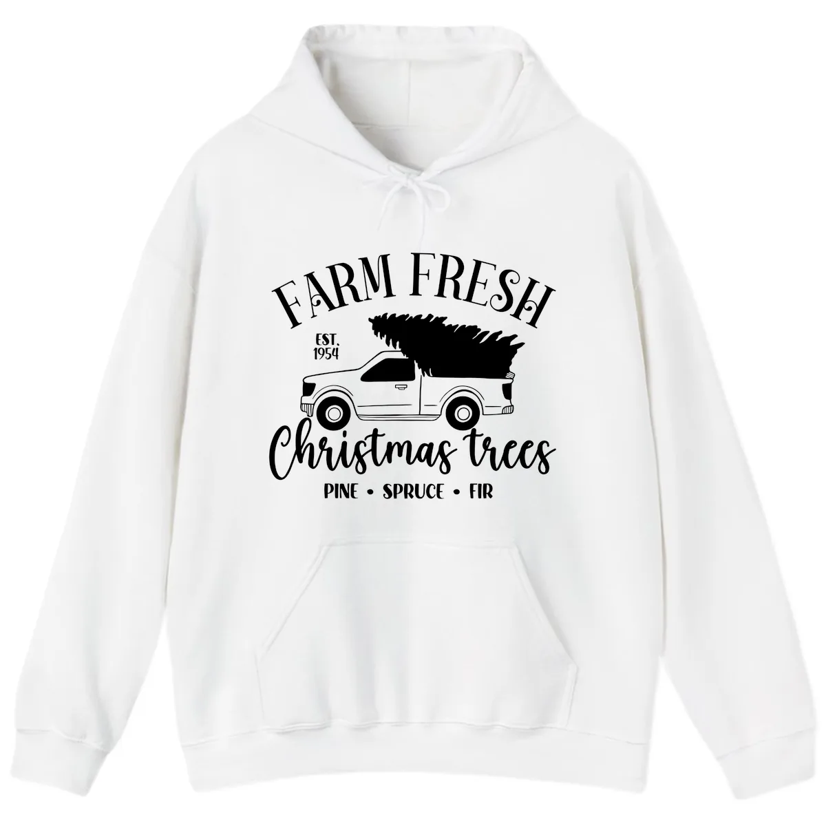 Farm Fresh Christmas Trees Pickup Hoodie in White
