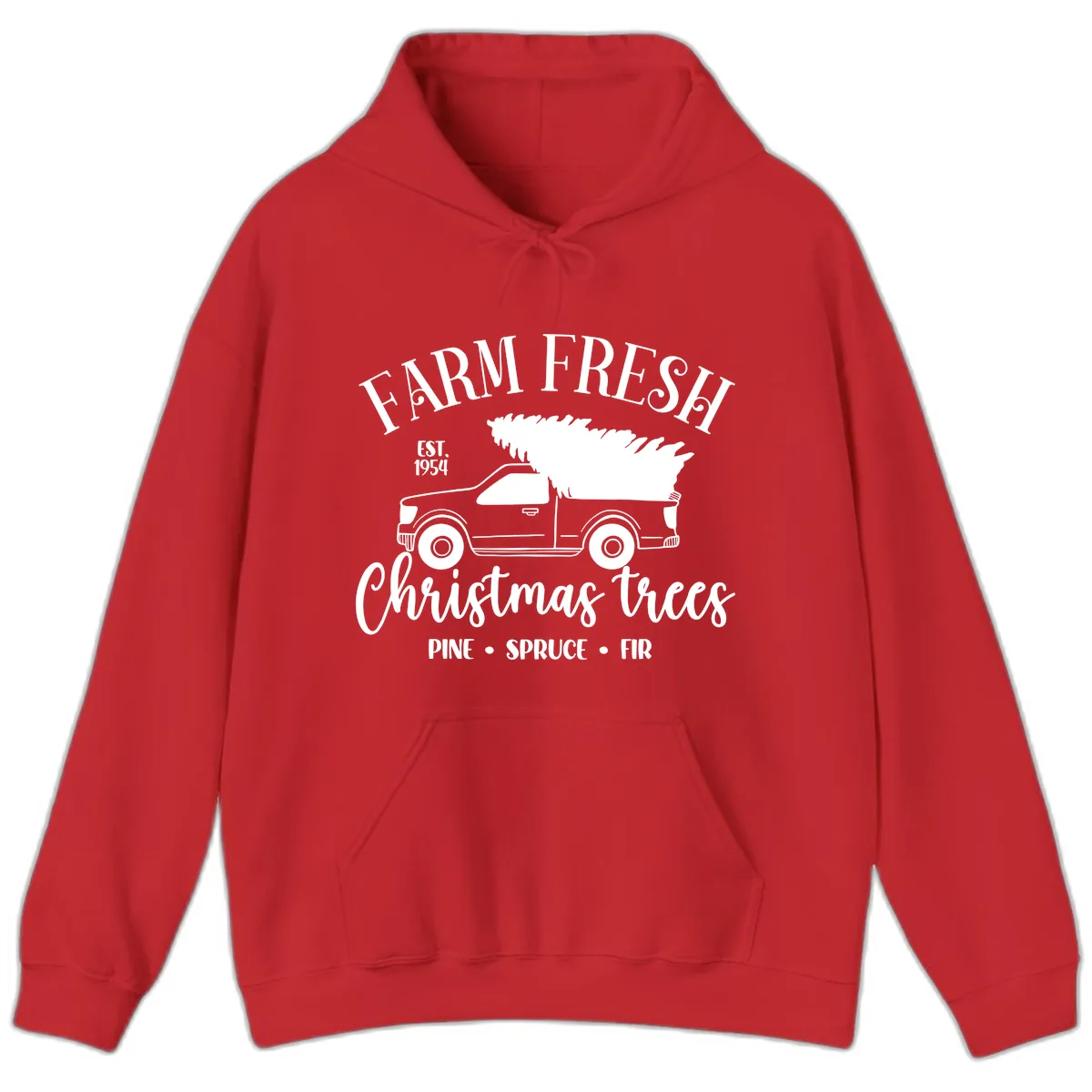 Farm Fresh Christmas Trees Pickup Hoodie in Red