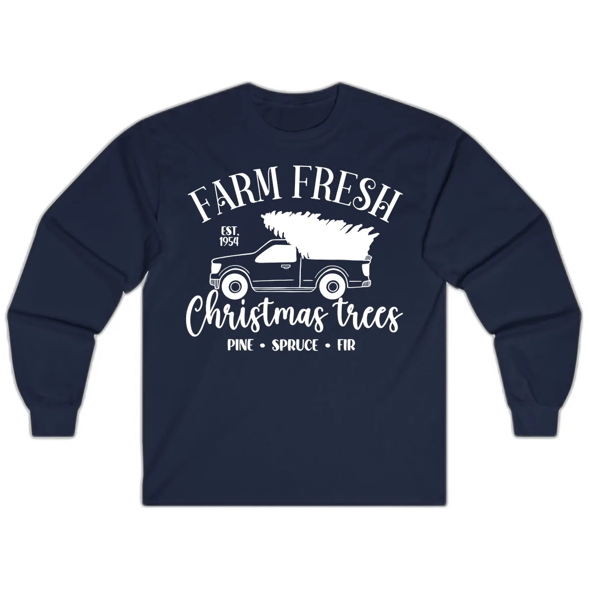 Farm Fresh Christmas Trees Pickup Long Sleeve in Navy
