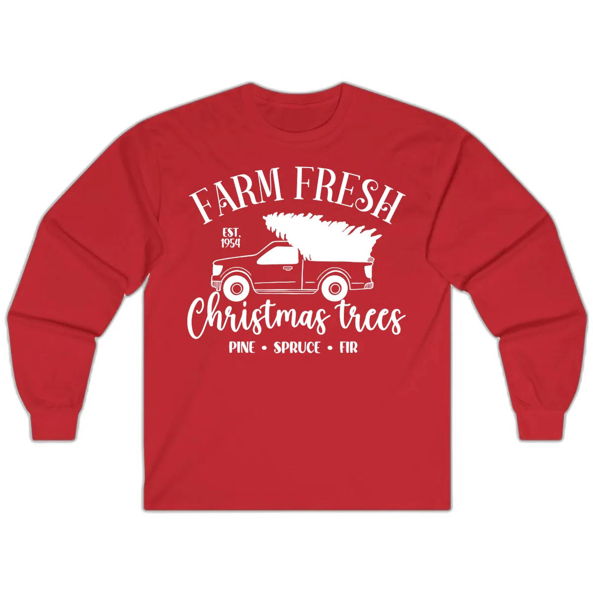 Farm Fresh Christmas Trees Pickup Long Sleeve in Red