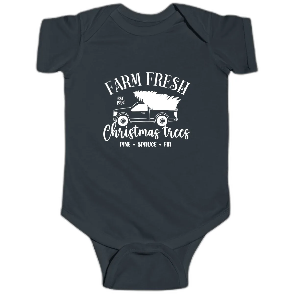 Farm Fresh Christmas Trees Pickup Baby Onesie in Black