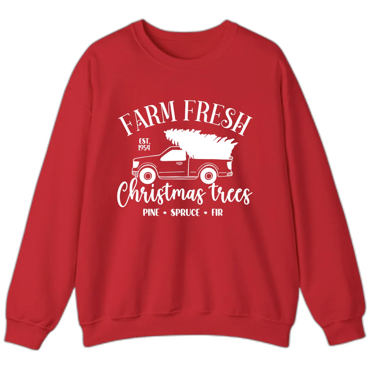 Farm Fresh Christmas Trees Pickup Sweatshirt in Red