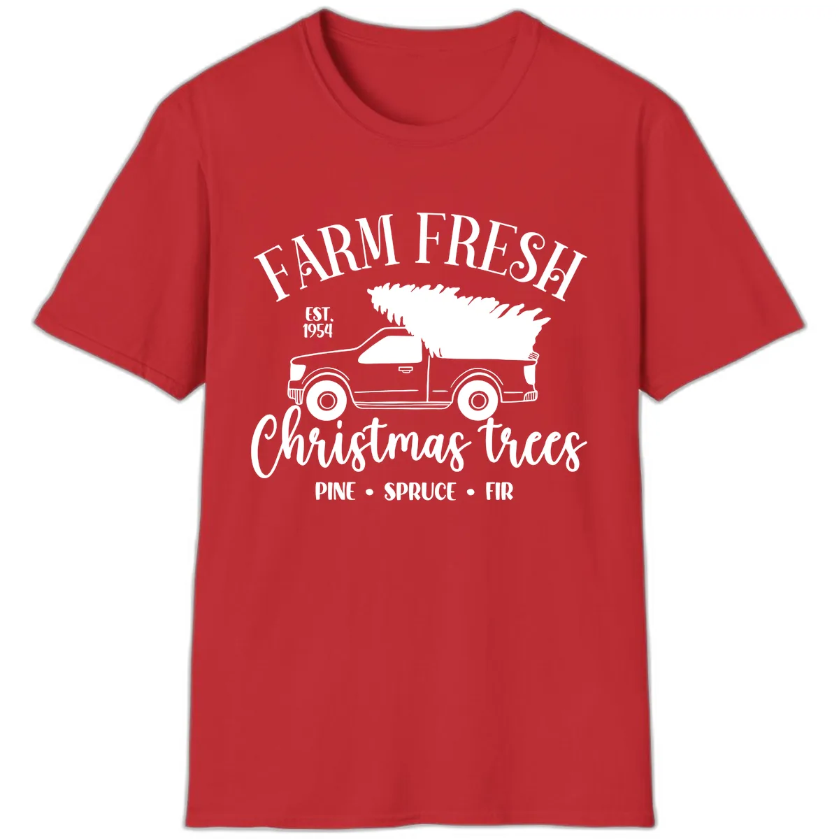 Farm Fresh Christmas Trees Pickup T-Shirt in Red