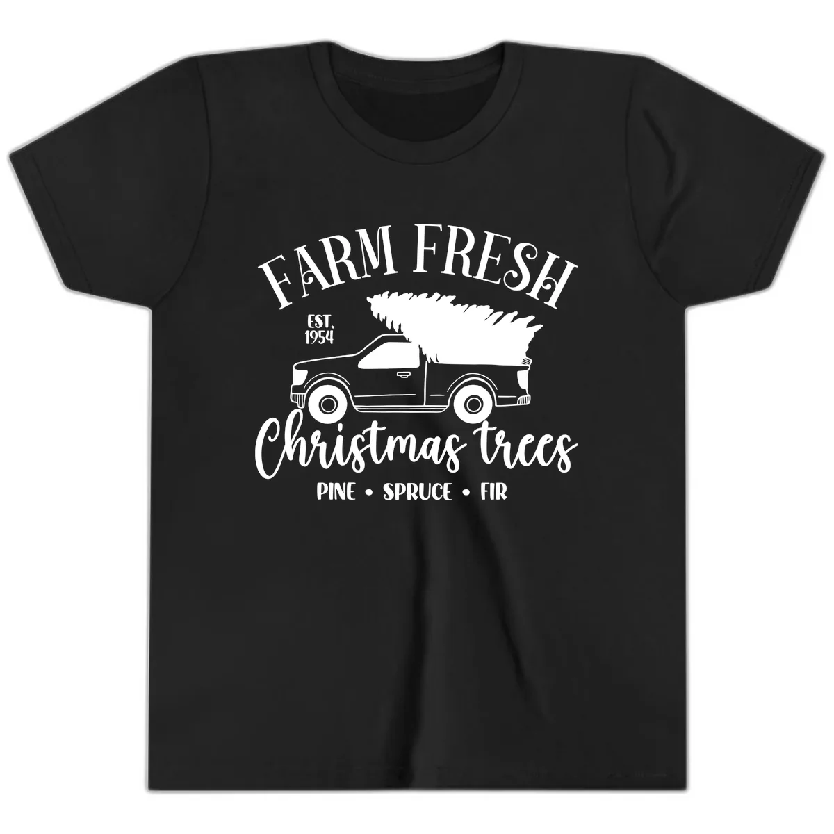 Farm Fresh Christmas Trees Pickup Youth T-Shirt in Black