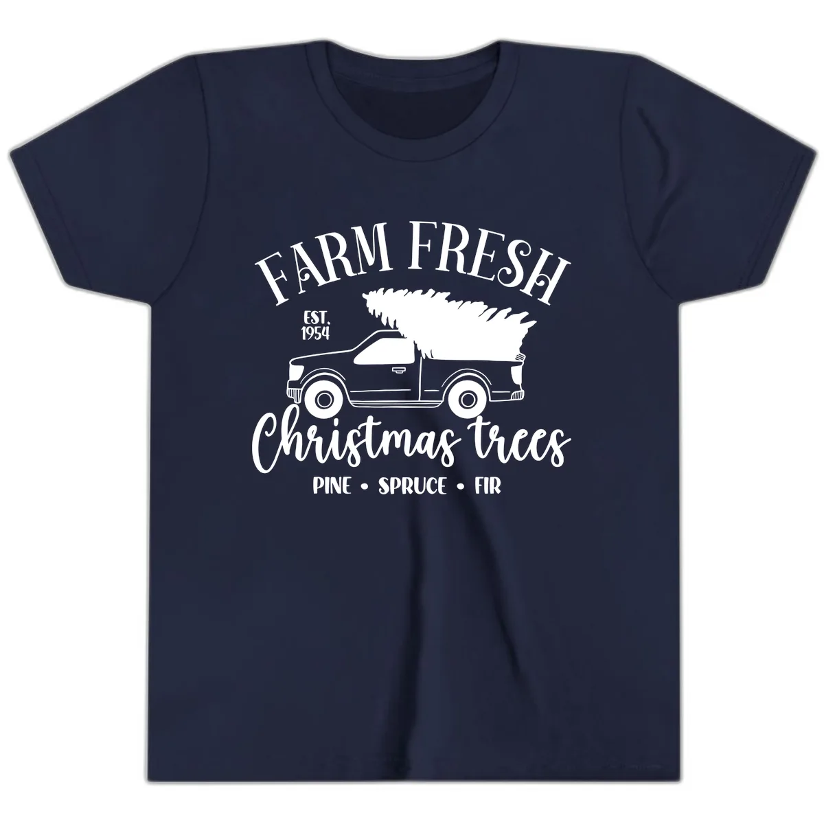 Farm Fresh Christmas Trees Pickup Youth T-Shirt in Navy