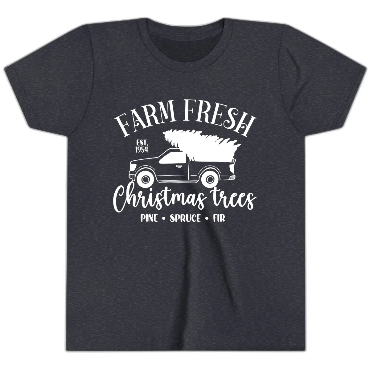 Farm Fresh Christmas Trees Pickup Youth T-Shirt in Heather Navy