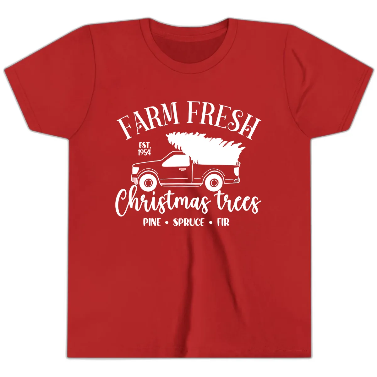 Farm Fresh Christmas Trees Pickup Youth T-Shirt in Red