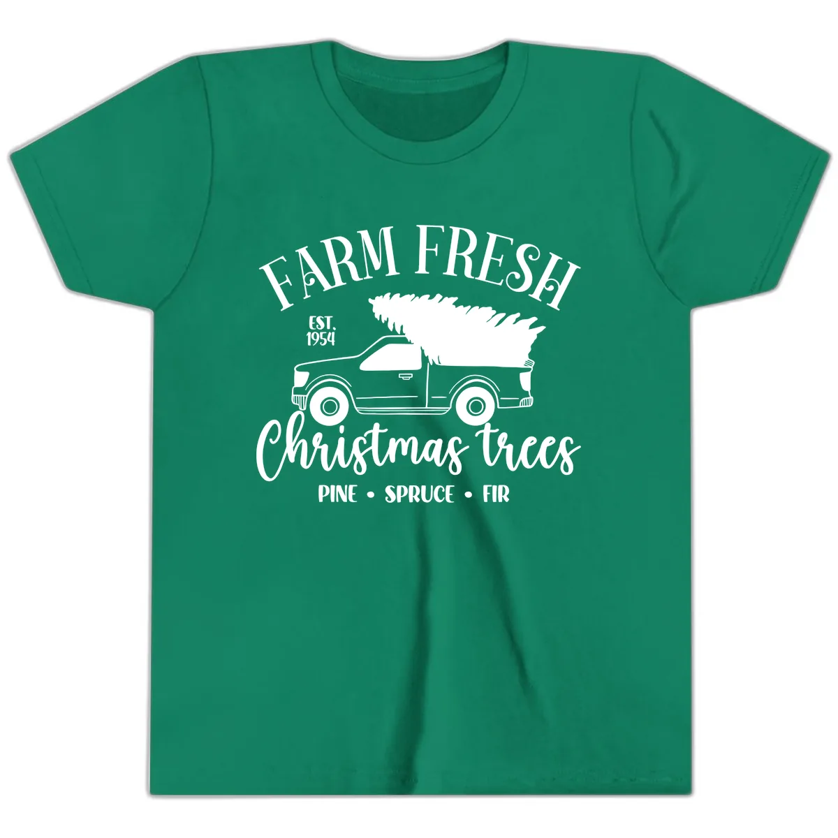 Farm Fresh Christmas Trees Pickup Youth T-Shirt in Kelly