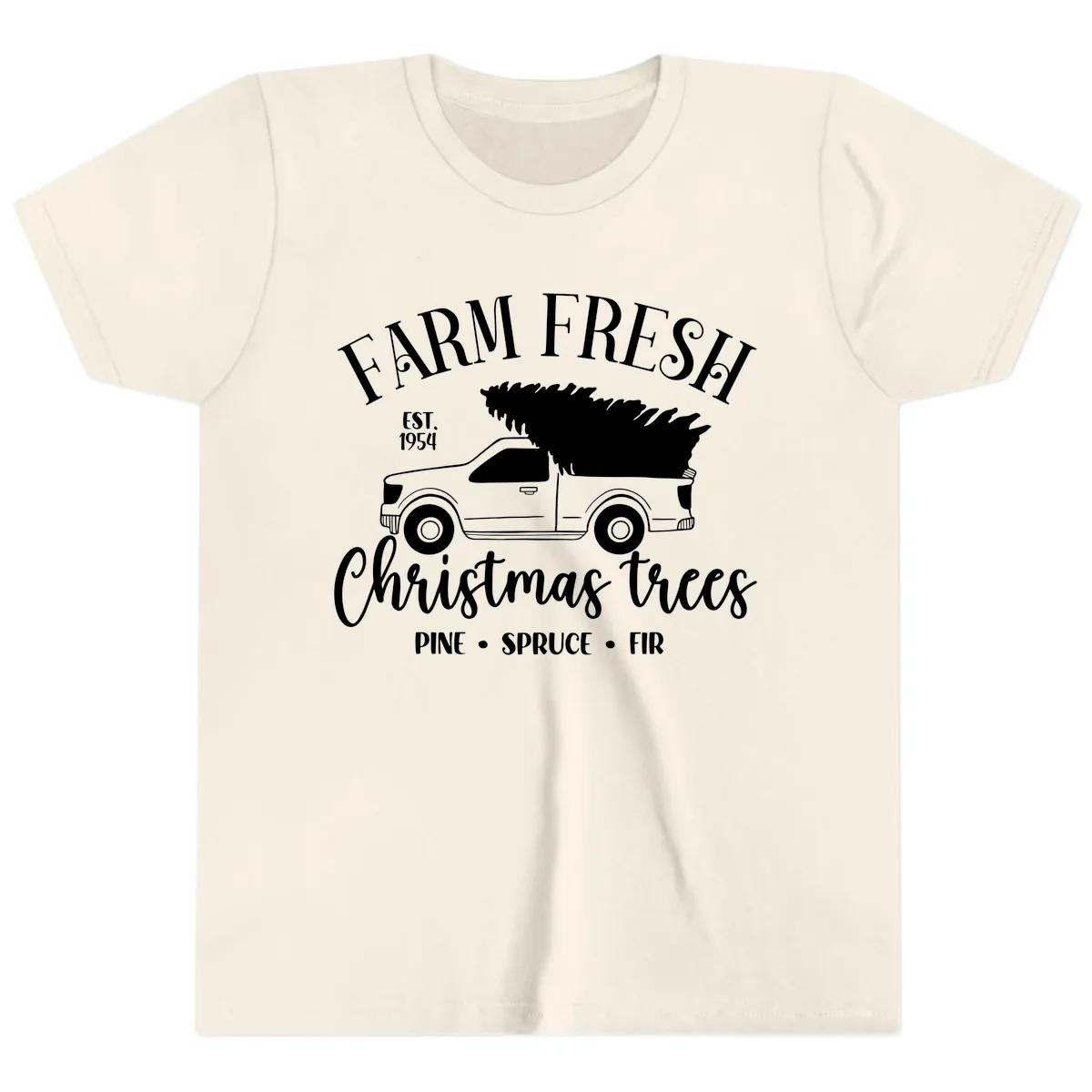 Farm Fresh Christmas Trees Pickup Youth T-Shirt in Natural