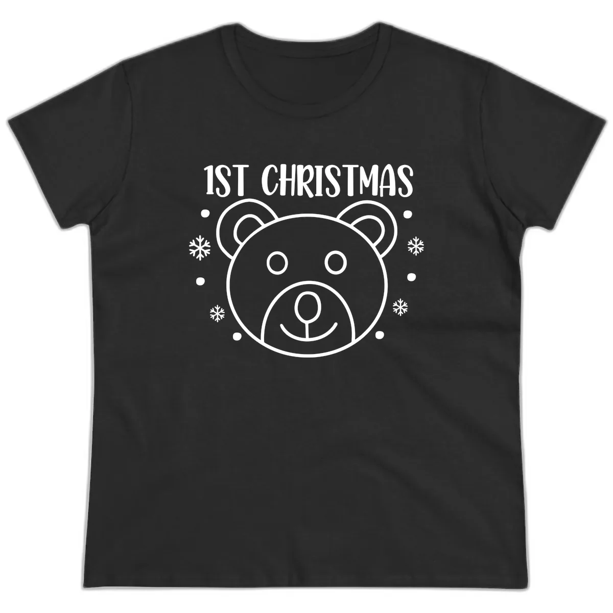 Baby's First Christmas Bear Graphic Ladies Tee in Black