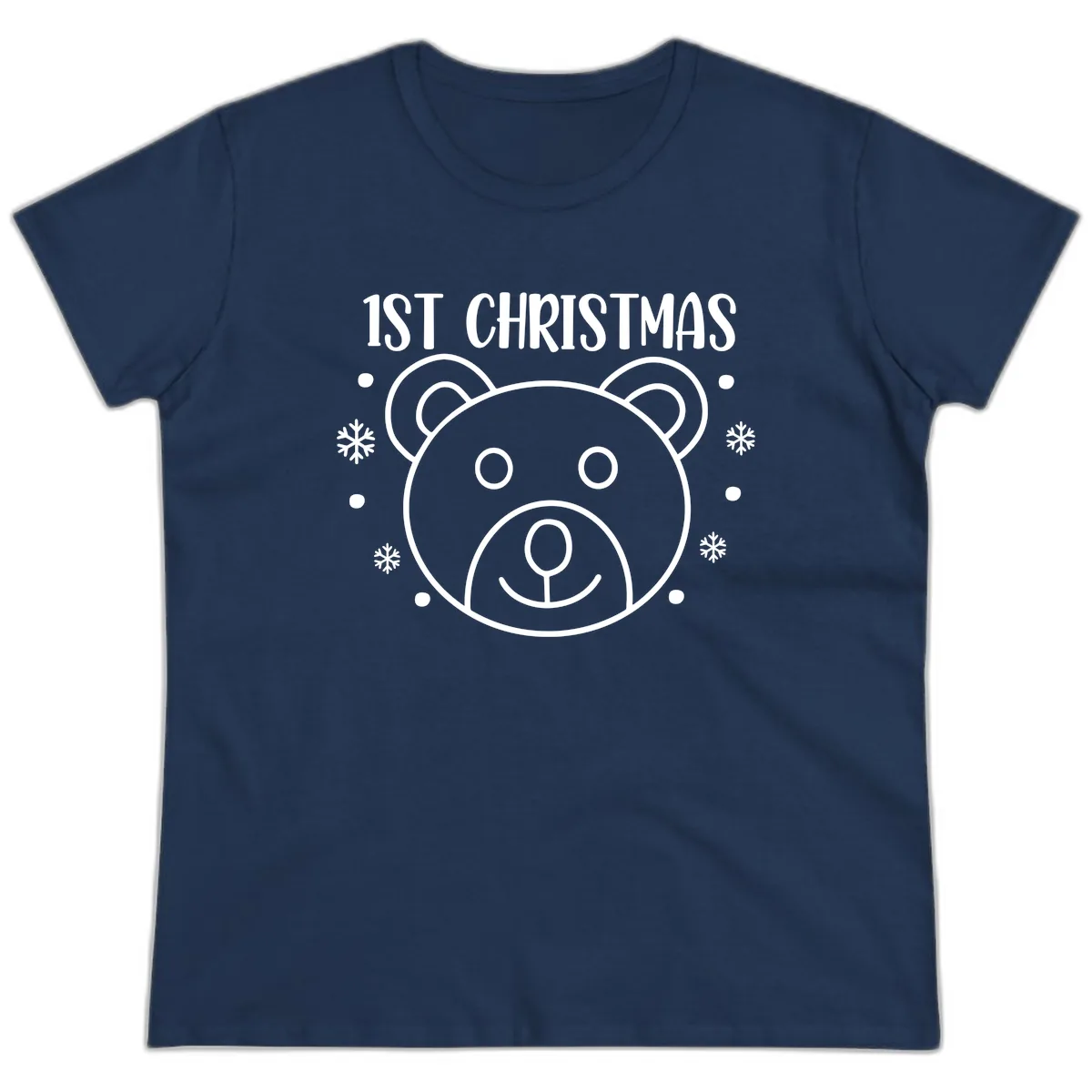 Baby's First Christmas Bear Graphic Ladies Tee in Navy
