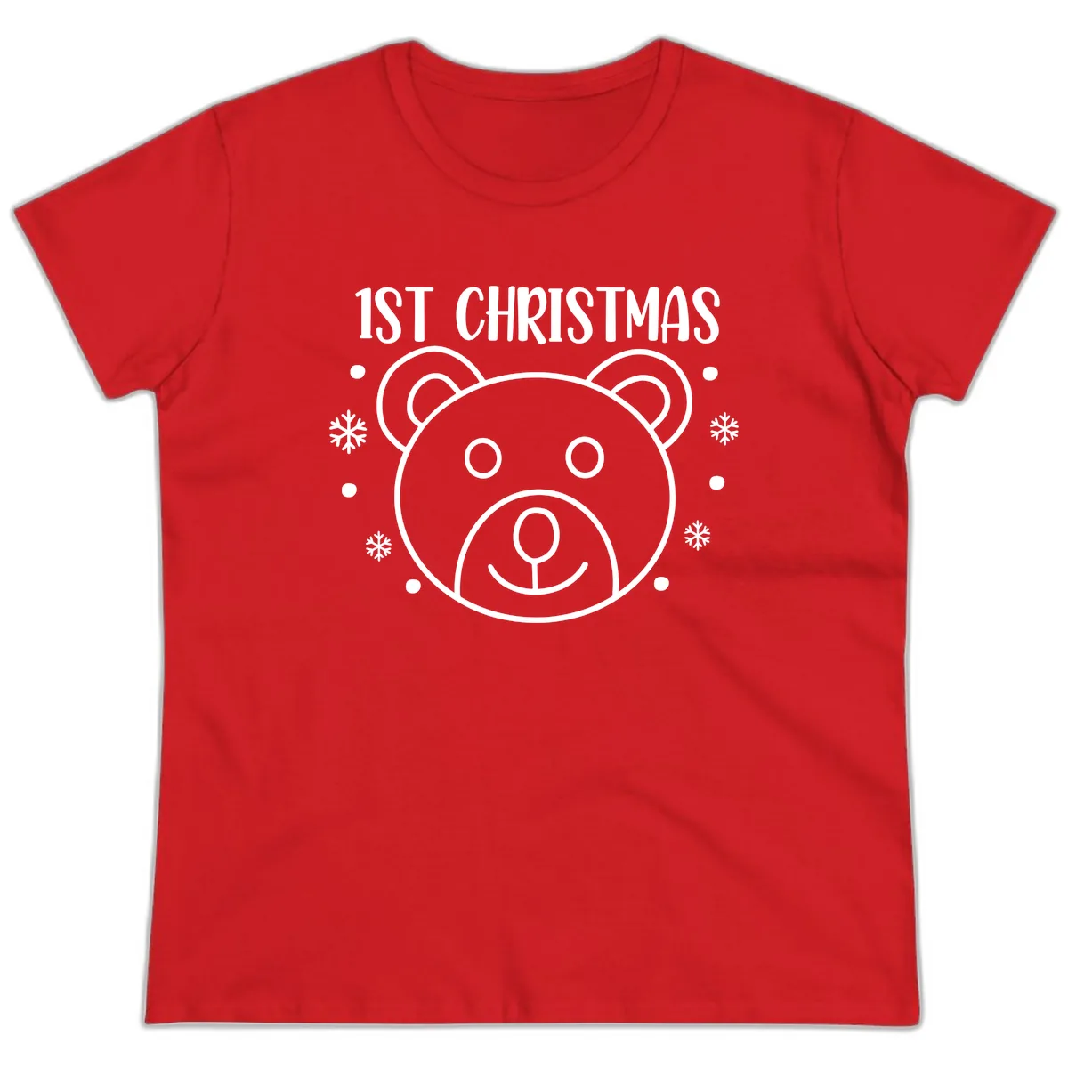 Baby's First Christmas Bear Graphic Ladies Tee in Red