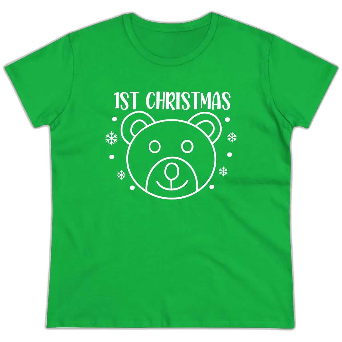 Baby's First Christmas Bear Graphic Ladies Tee in Irish Green