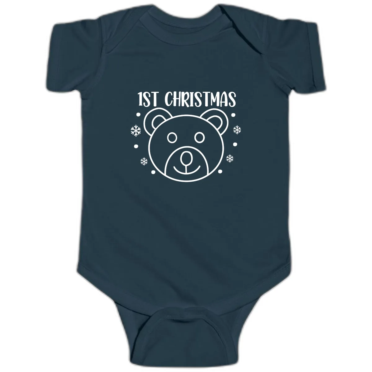 Baby's First Christmas Bear Graphic Baby Onesie in Navy